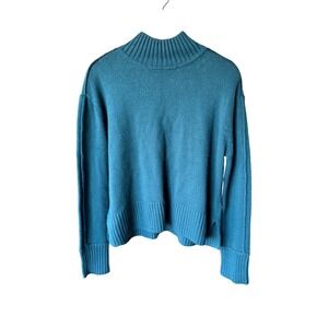 JASON WU COLLECTION Mock Neck Ribbed Knit Sweater Teal Blue Size M RTR
